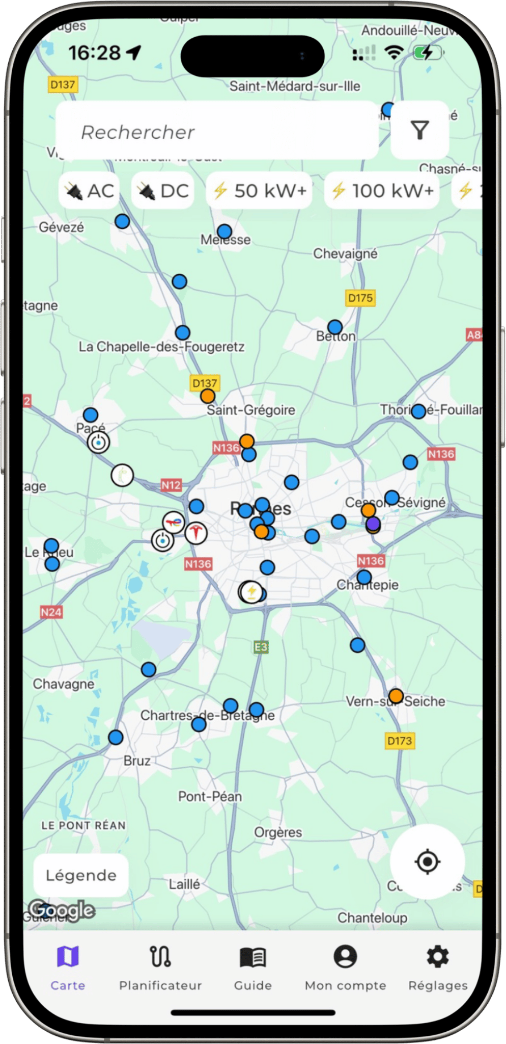 Interface bornes de recharge