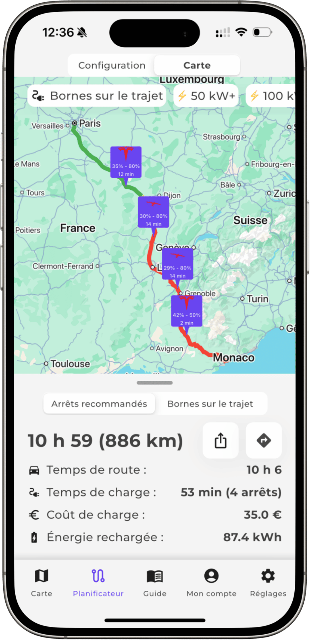 Interface planificateur de trajet