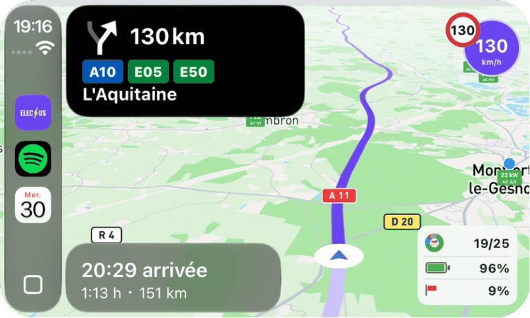 Electus sur Apple CarPlay dans le tableau de bord
